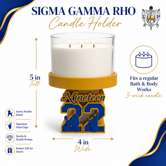 Sigma Gamma Rho Candle Holder | SGRho 1922 3-Wick Candle Stand | Blue & Gold Sorority Gift | Fits Bath & Body Works 3-Wick Candle