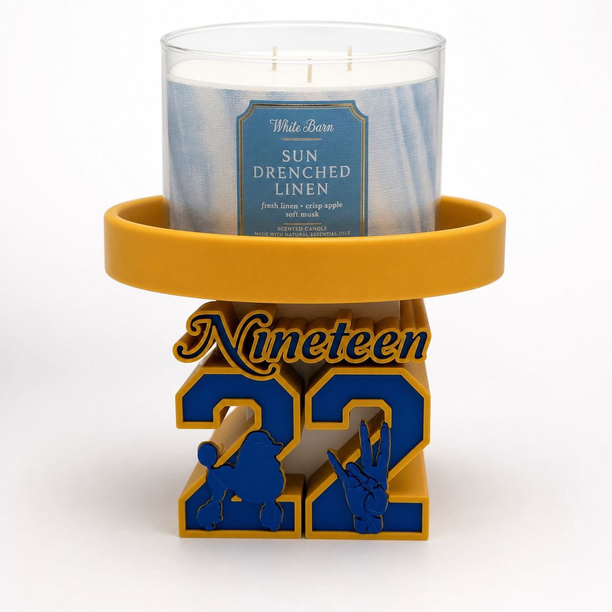 Sigma Gamma Rho Candle Holder | SGRho 1922 3-Wick Candle Stand | Blue & Gold Sorority Gift | Fits Bath & Body Works 3-Wick Candle