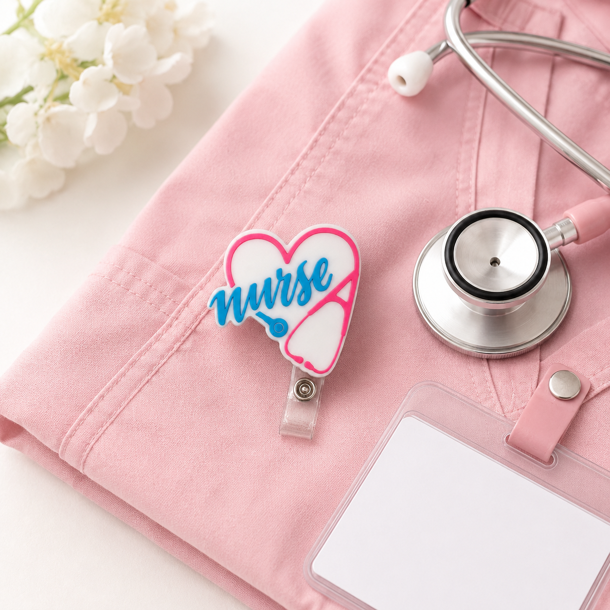 Nurse Badge Reel | Heart Stethoscope Badge Holder | Cute Nurse Gift | RN Badge Reel | Medical ID Holder | Healthcare Worker Gift