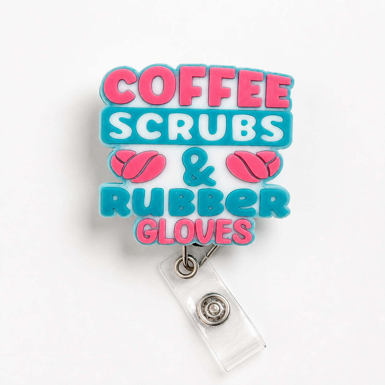 Coffee Scrubs & Rubber Gloves Badge Reel | Nurse Badge Holder | Healthcare Worker ID Reel | Medical Assistant Gift | CNA RN Scrub Badge Clip