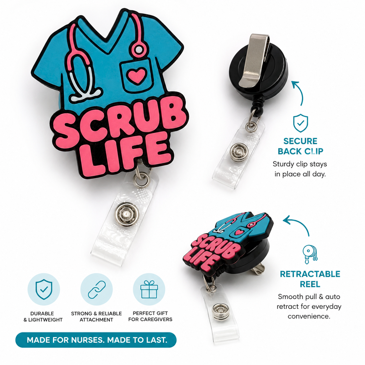 Scrub Life Badge Reel | Nurse Badge Holder | Medical Badge Reel | Healthcare Worker Gift | Scrub Top Badge Reel | Nurse ID Badge Clip
