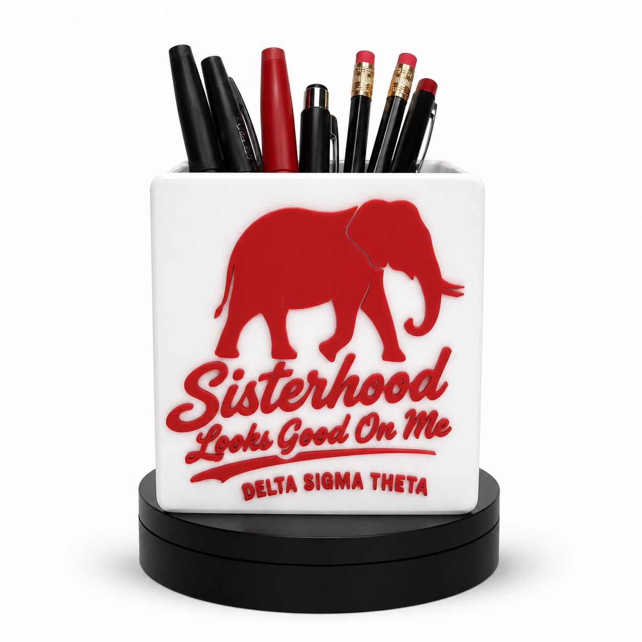 Delta Sigma Theta Pen Pencil Holder | DST Desk Organizer | Sisterhood Looks Good On Me | Elephant Desk Decor | Sorority Gift