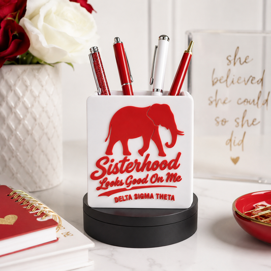 Delta Sigma Theta Pen Pencil Holder | DST Desk Organizer | Sisterhood Looks Good On Me | Elephant Desk Decor | Sorority Gift