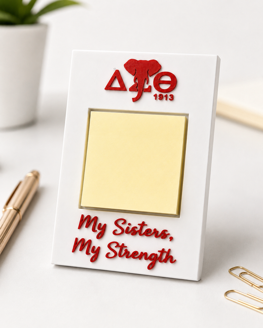Delta Sigma Theta Inspired Sticky Note Holder | 3D Printed Desk Accessory | DST Office Décor | My Sisters My Strength Note Pad Holder