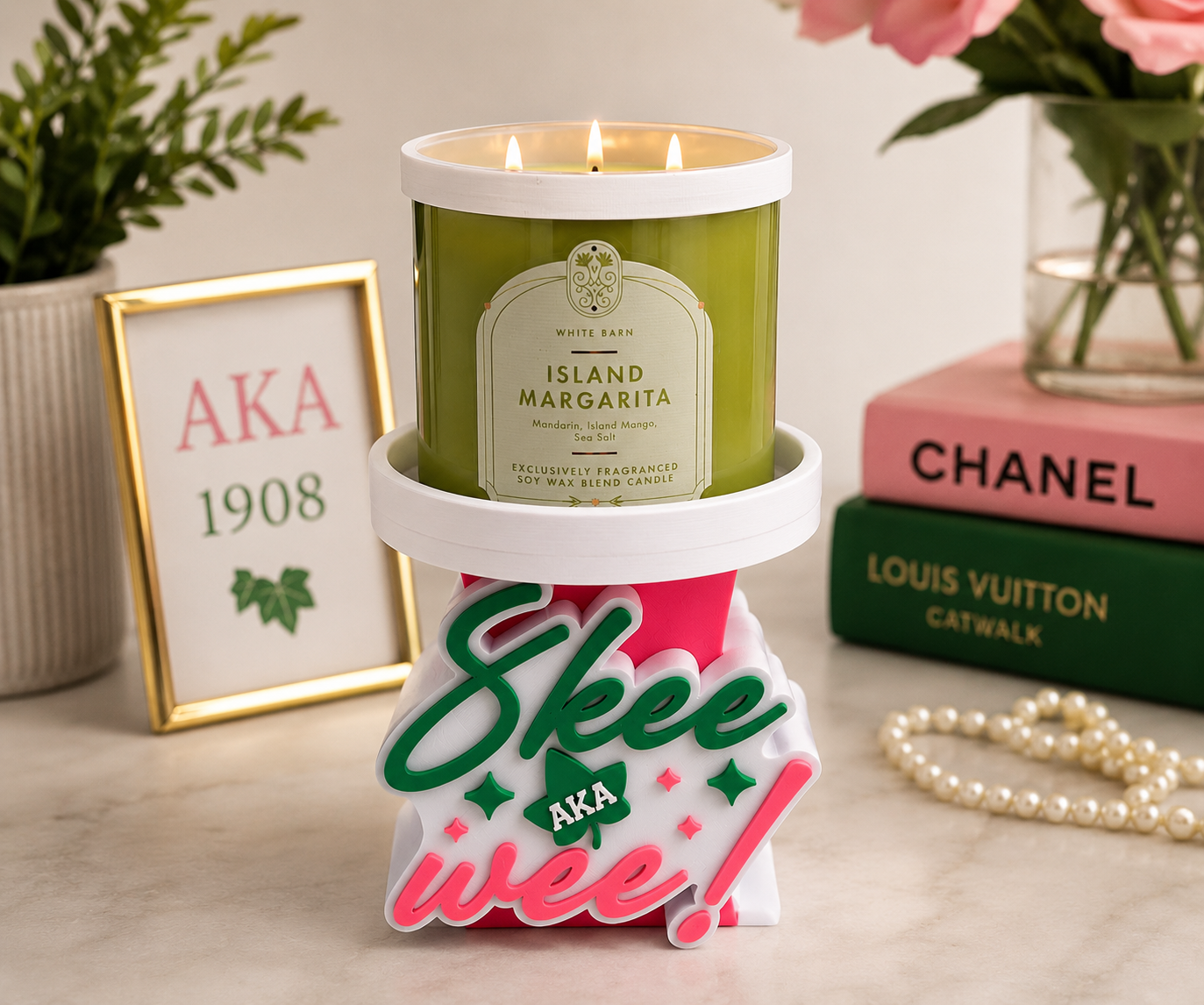AKA Skee Wee! 3-Wick Candle Holder | 3D Printed Alpha Kappa Alpha Candle Display
